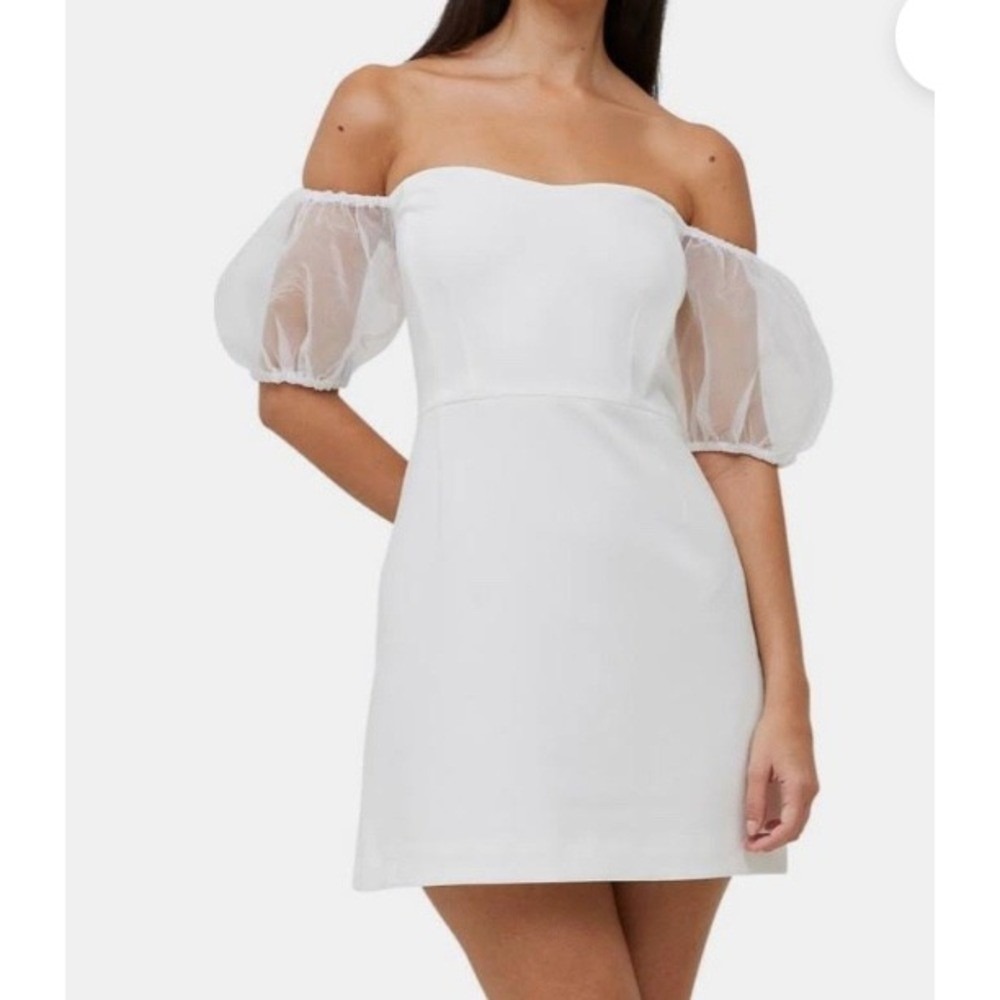 French Connection Ivory Off-Shoulder Puff Sleeve Mini Dress size 2